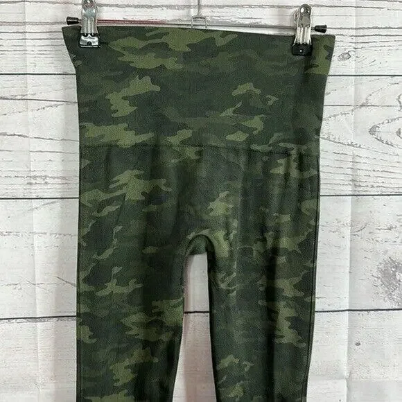 Spanx Camo Leggings Womens Small Green High Rise Seamless Shaping Slimming - Picture 2 of 8